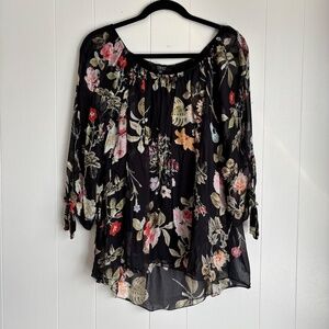 Cherishh made in Italy silk blend lined floral print blouse sheer sleeves szXL